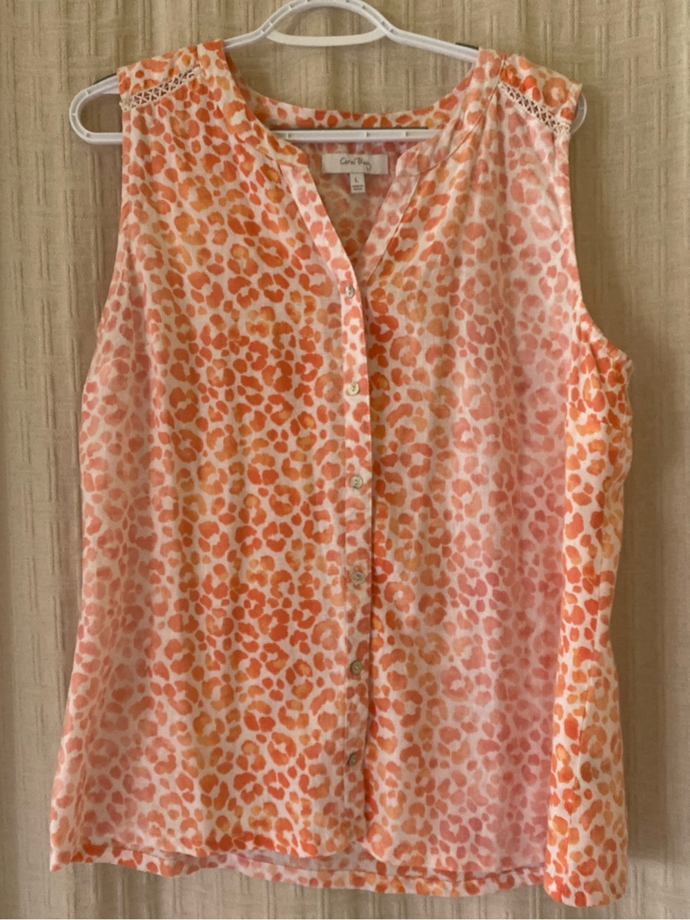 Coral Bay Orange & Pink Animal Print Sleeveless Button Front Blouse